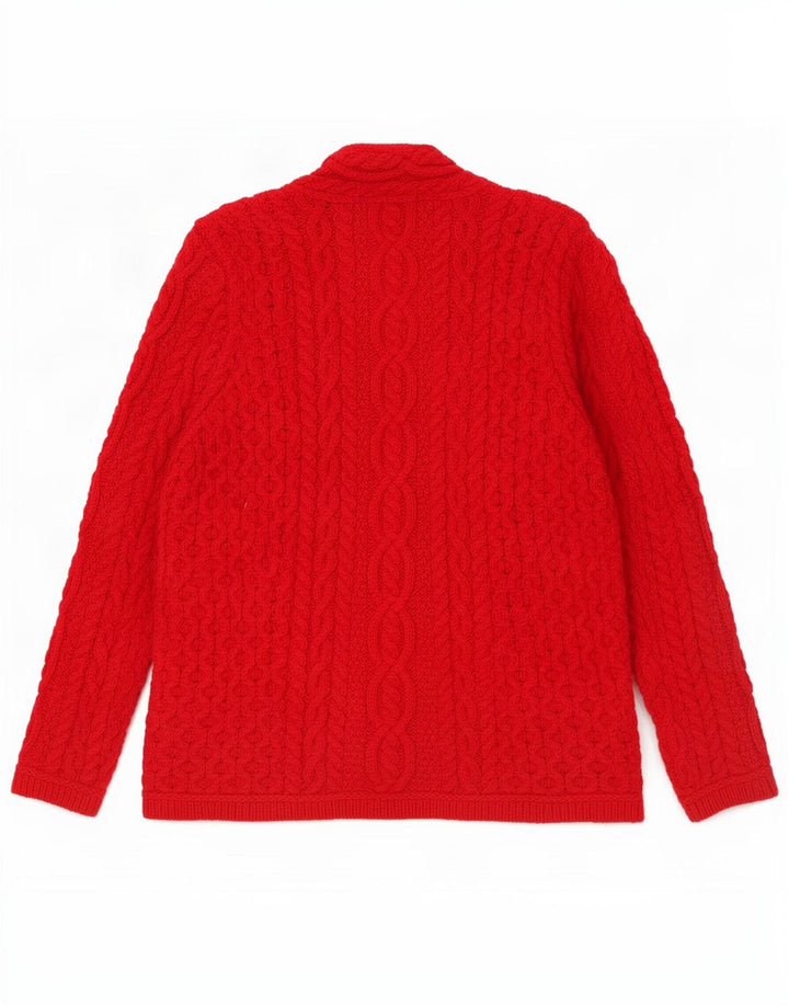 Γυναικείο πουλόβερ με ζακέτα Aran Crafts UK 14 μεσαίο κόκκινο μαλλί μερινό