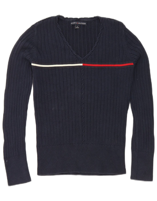 Tommy Hilfiger Γυναικείο πουλόβερ με λαιμόκοψη με V λαιμόκοψη UK 12 μεσαίο μπλε βαμβακερό