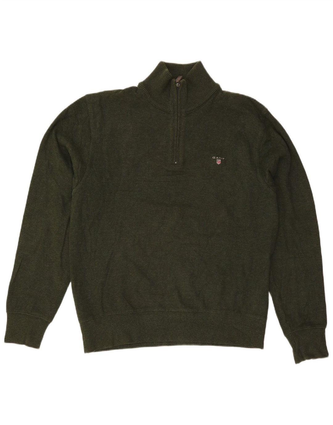 Ανδρικό πουλόβερ Gant με φερμουάρ από βαμβακερό χακί