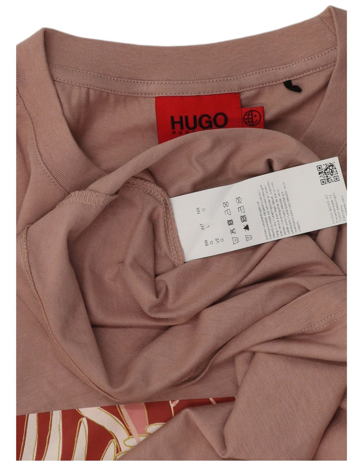 Ανδρικό γραφικό μπλουζάκι HUGO BOSS Top μεγάλο ροζ βαμβακερό
