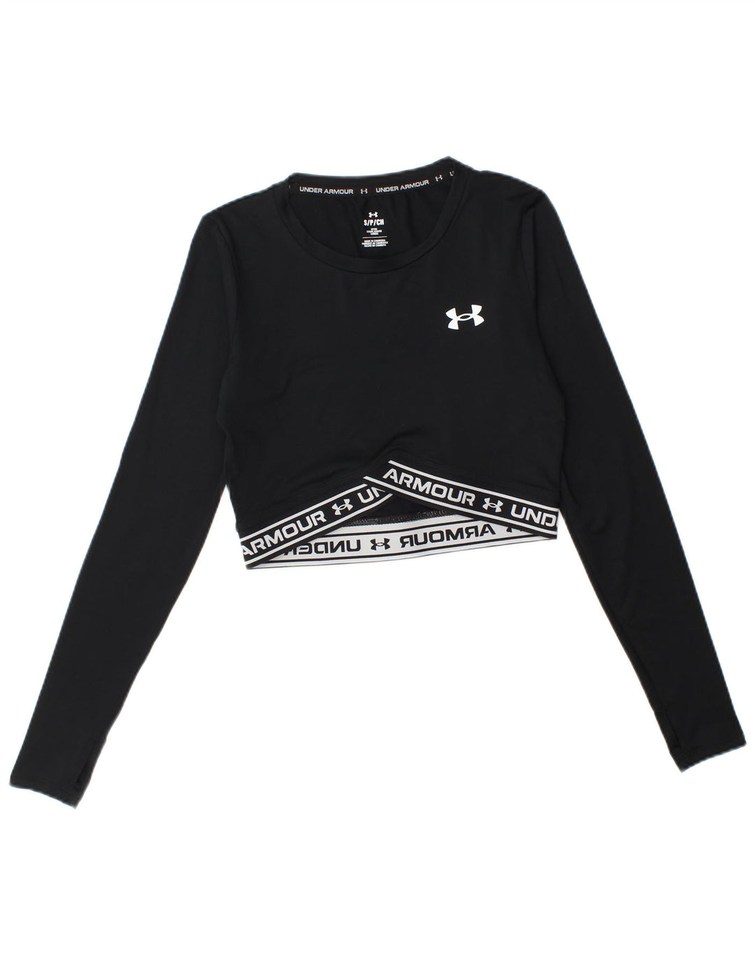 Under Armour Womens Crop Graphic Top Μακρυμάνικο UK 10 Small Black
