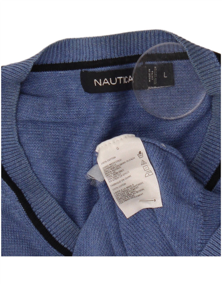 Ανδρικό πουλόβερ Nautica με V λαιμόκοψη, μεγάλο μπλε βαμβακερό