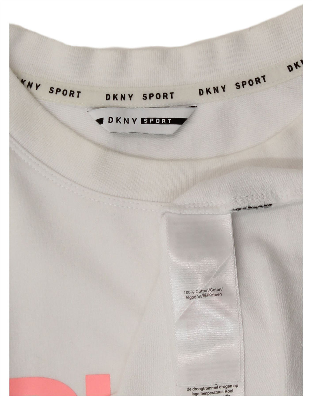 Dkny Γυναικείο υπερμεγέθη γραφικό μακρυμάνικο UK 14 μεσαίο λευκό βαμβακερό