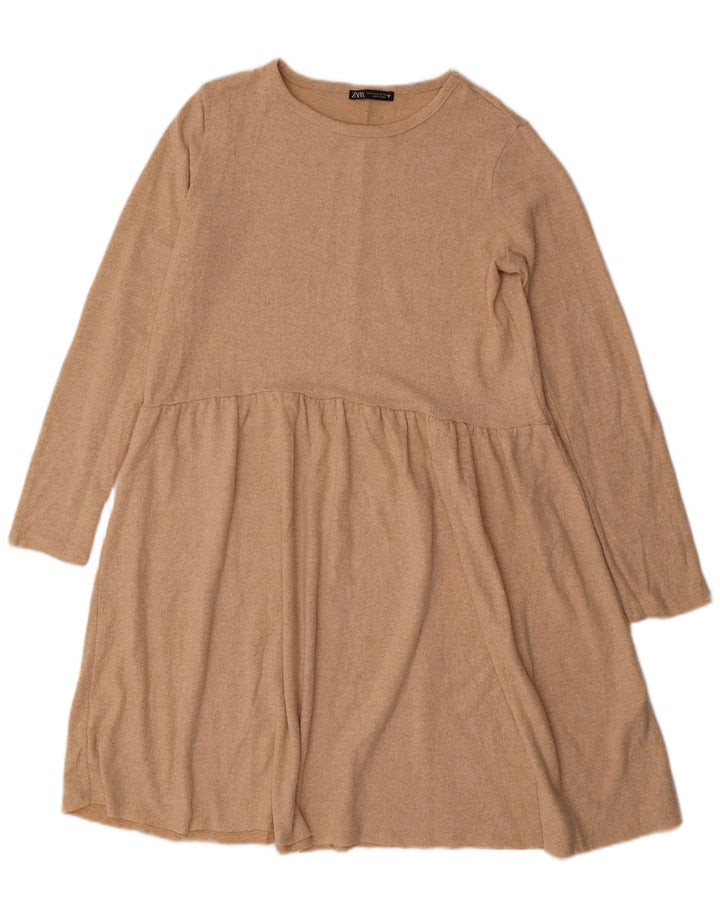 Γυναικείο μακρυμάνικο φόρεμα Zara UK 14 Medium Beige Polyester