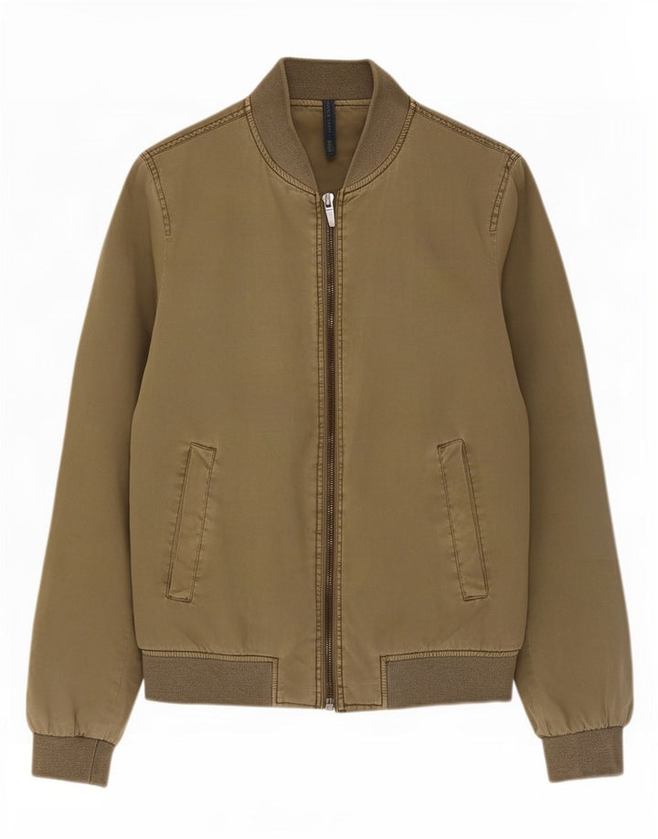 Zara Mens Bomber Jacket UK 36 Small Khaki Cotton