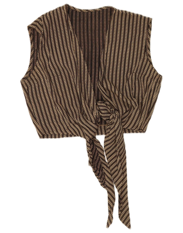 Vintage γυναικείο αμάνικο τοπ IT 42 μεσαίο μπεζ ριγέ βισκόζη