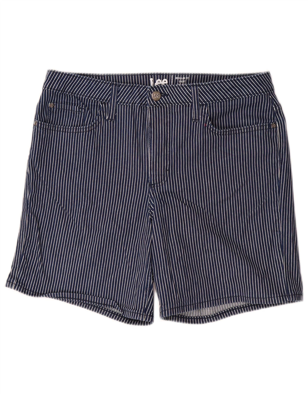 LEE Γυναικείο μεσαίου ύψους casual σορτς US 12 Large W32 Navy Blue Pinstripe