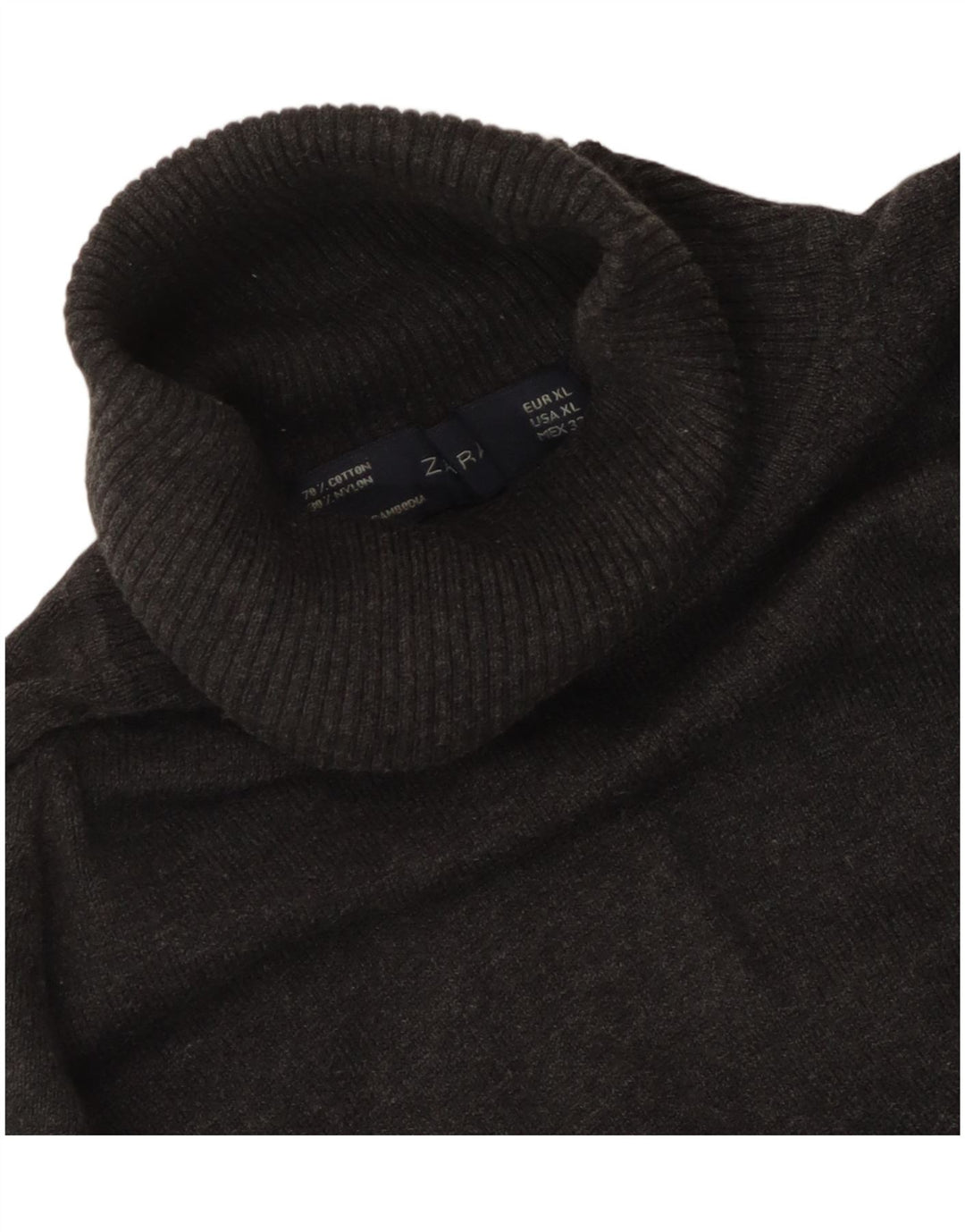 Γυναικείο πουλόβερ ZARA με ρολό λαιμόκοψη UK 18 XL Γκρι βαμβακερό