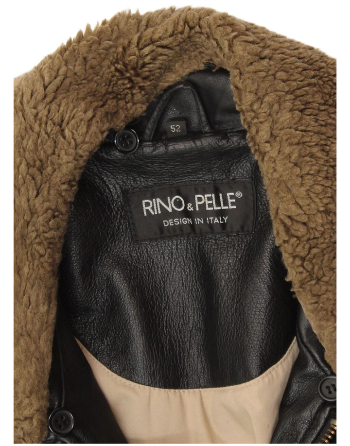 RINO & PELLE Ανδρικό Δερμάτινο Flight Aviator Jacket IT 52 XL Μαύρο Δερμάτινο