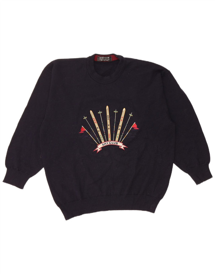 Ανδρικό Jaeger Graphic Crew Neck Jumper πουλόβερ Μεγάλο Μαλλί Navy Blue