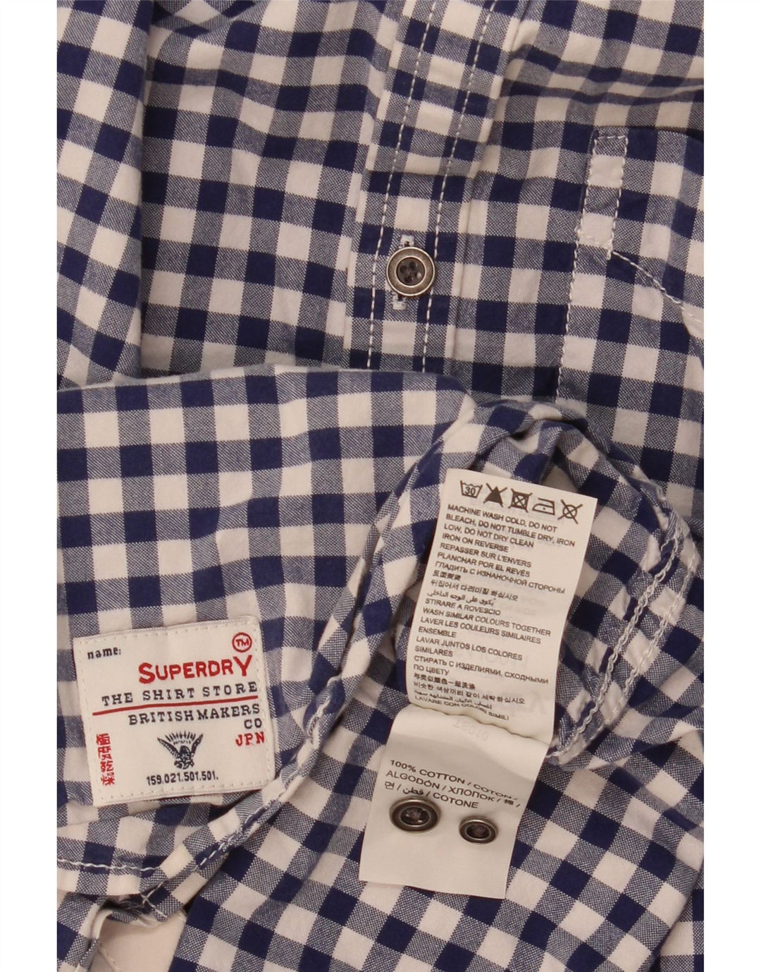 Ανδρικό πουκάμισο Superdry, μεσαίο μπλε βαμβακερό Gingham