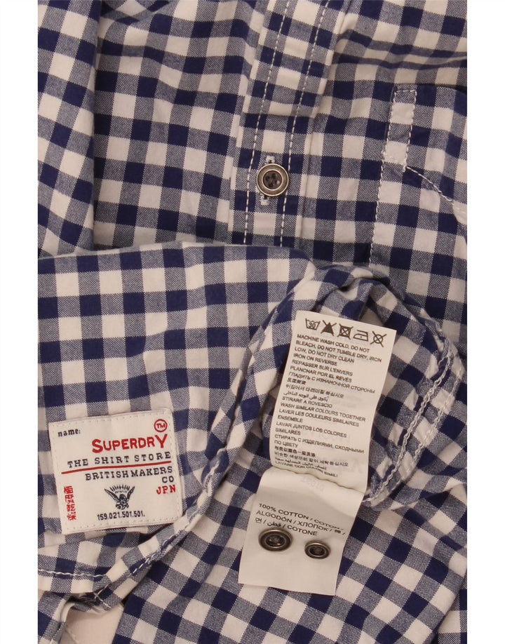 Ανδρικό πουκάμισο Superdry, μεσαίο μπλε βαμβακερό Gingham
