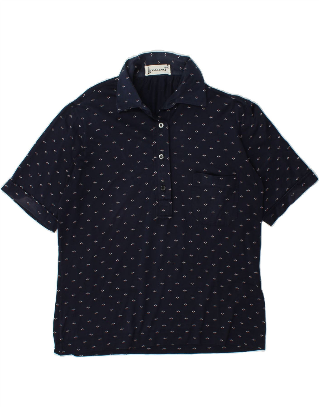 LAURENT Womens Polo Shirt UK 14 Medium Navy Blue Vintage Laurent and Second-Hand Laurent from Messina Hembry 