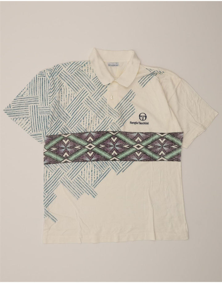 Sergio Tacchini Ανδρικό Πόλο Μπλουζάκι IT 50 Μεσαίο Λευκό Γεωμετρικό Βαμβάκι