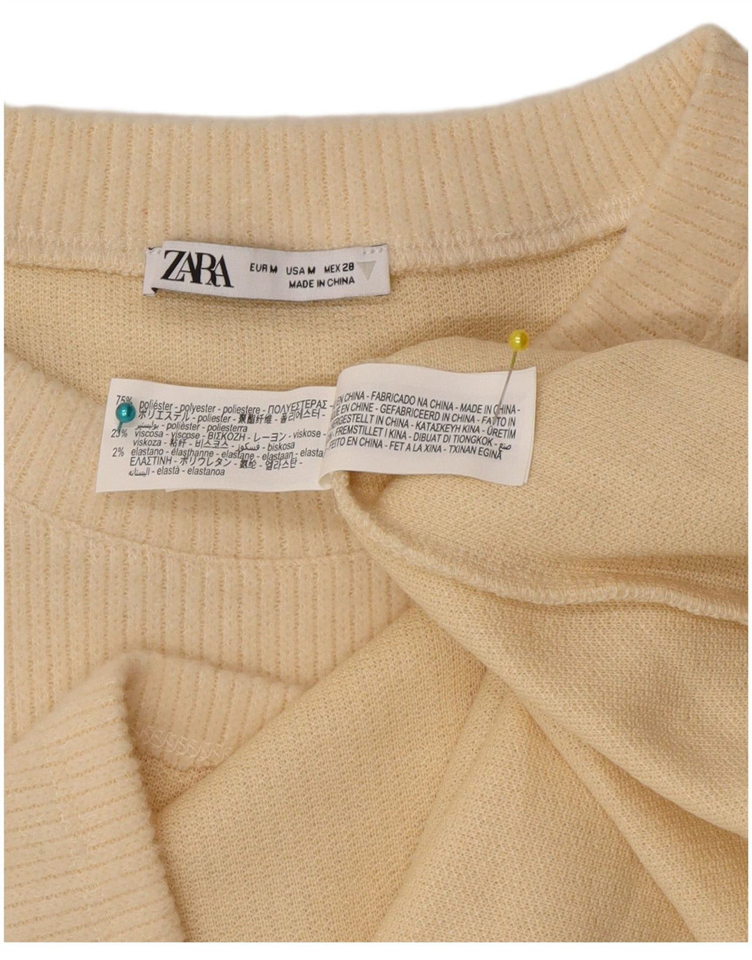 Zara Γυναικείο τοπ μακρυμάνικο UK 14 Medium Beige Πολυεστέρας