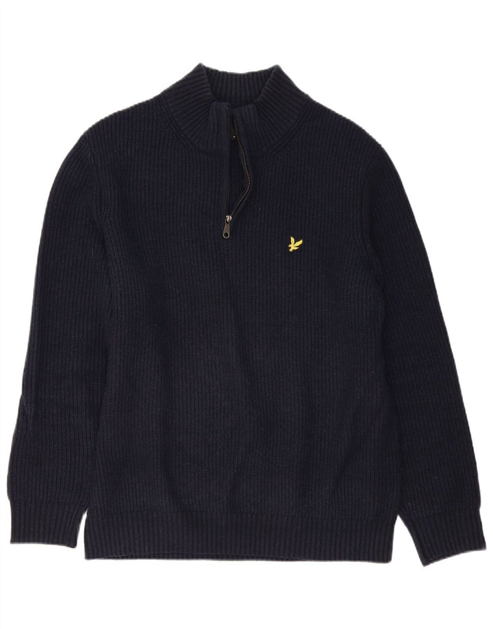 Ανδρικό πουλόβερ με λαιμόκοψη με φερμουάρ Lyle & Scott Μεγάλο μπλε μάλλινο