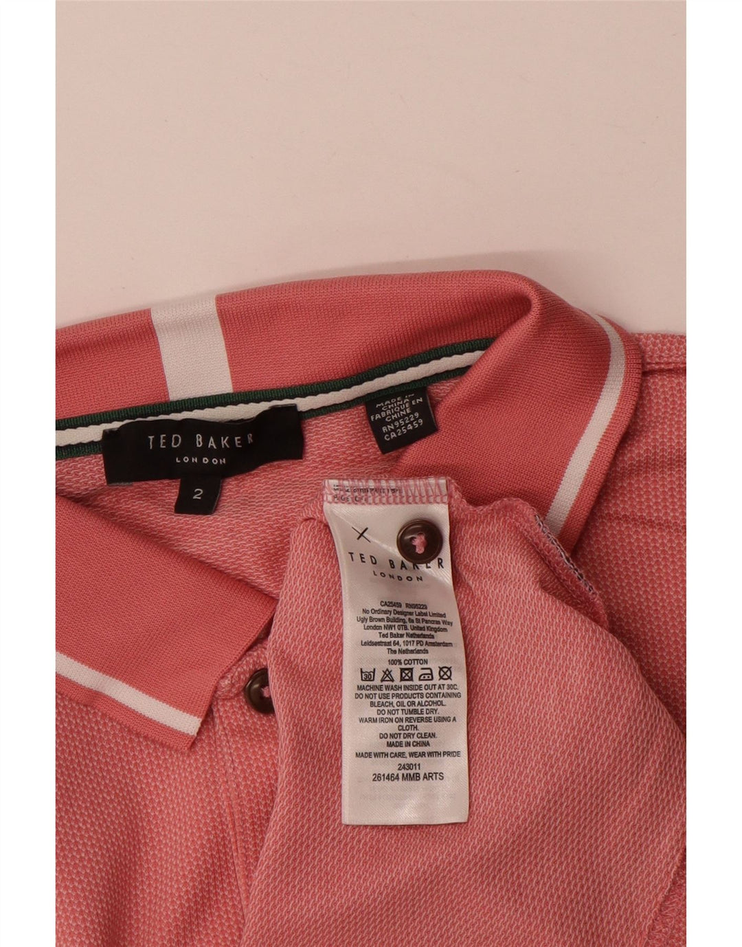 Ted Baker Ανδρικό Πόλο Μπλουζάκι Νούμερο 2 Μικρό Ροζ Βαμβακερό