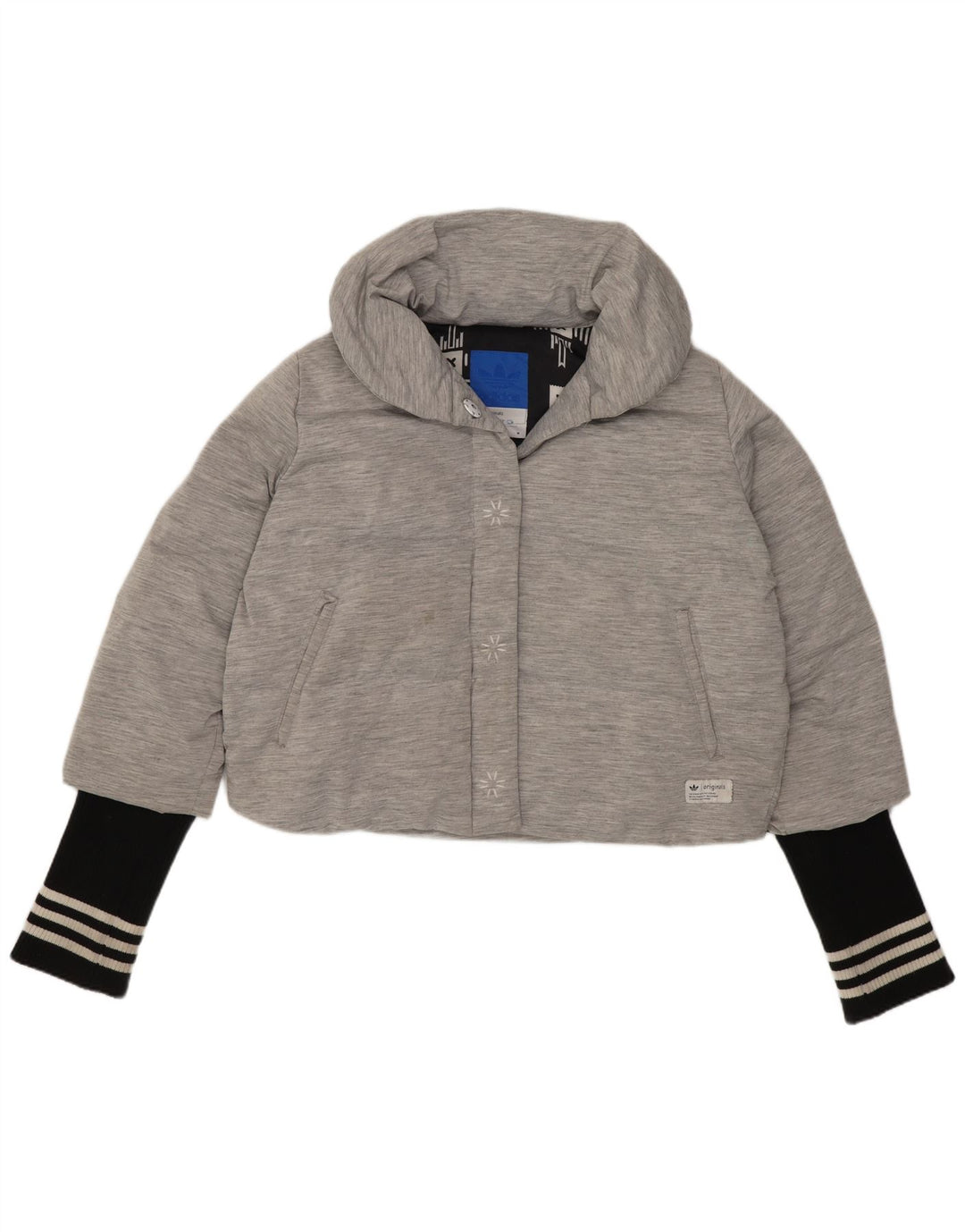Γυναικείο τζάκετ Adidas Crop padded UK 14 Medium Grey Colorblock Polyamide