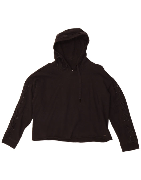 Dkny Womens Crop Graphic Hoodie Jumper UK 16 Large Black