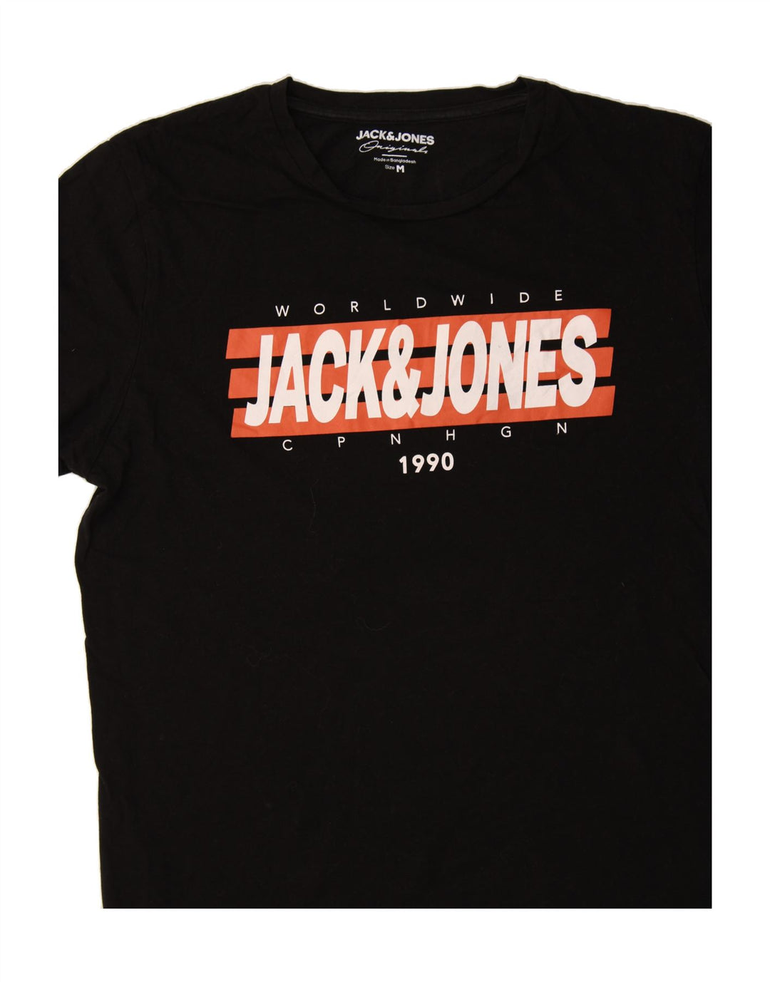 JACK & JONES Mens Graphic T-Shirt Top Medium Black Cotton Vintage Jack & Jones and Second-Hand Jack & Jones from Messina Hembry 