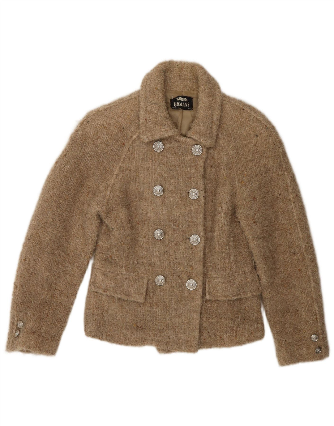 Roman's γυναικείο παλτό μπιζελιού UK 10 Small Beige Flecked Wool