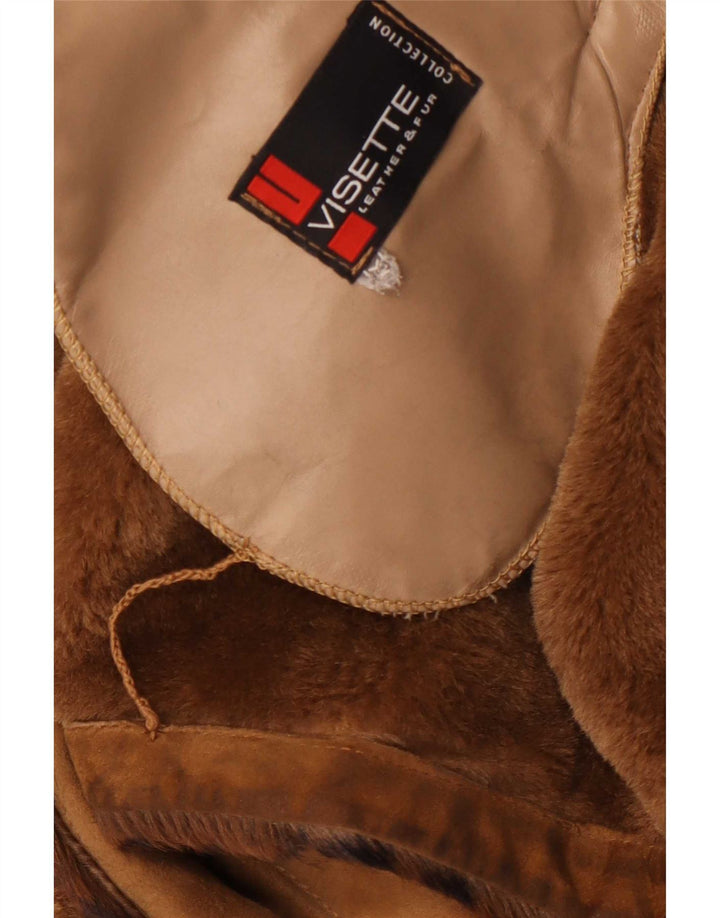 Vintage γυναικείο παλτό μεγάλου μεγέθους Shearling UK 14 Medium καφέ Animal print