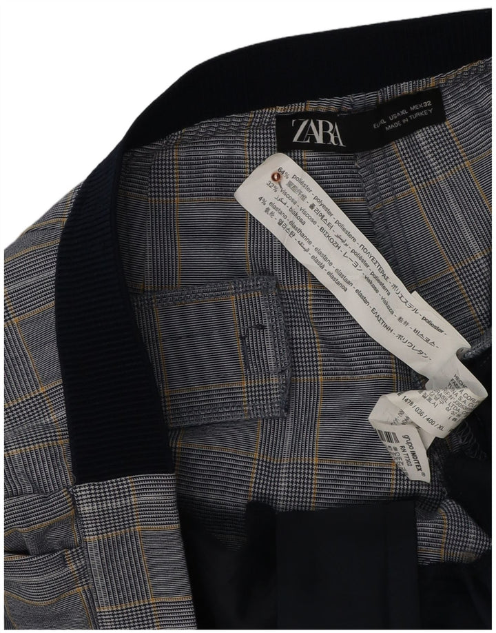 Zara Γυναικείο ίσιο παντελόνι Chino XL W32 L28 Blue Check Viscose