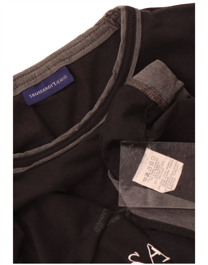TRUSSARDI JEANS Γυναικείο γραφικό τοπ μακρυμάνικο UK 12 μεσαίο μαύρο