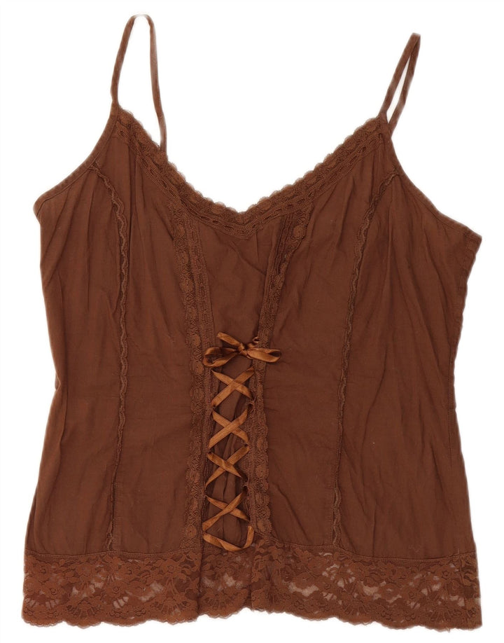 Benetton Womens Crop Cami Top UK 12 Medium Brown Βαμβακερό
