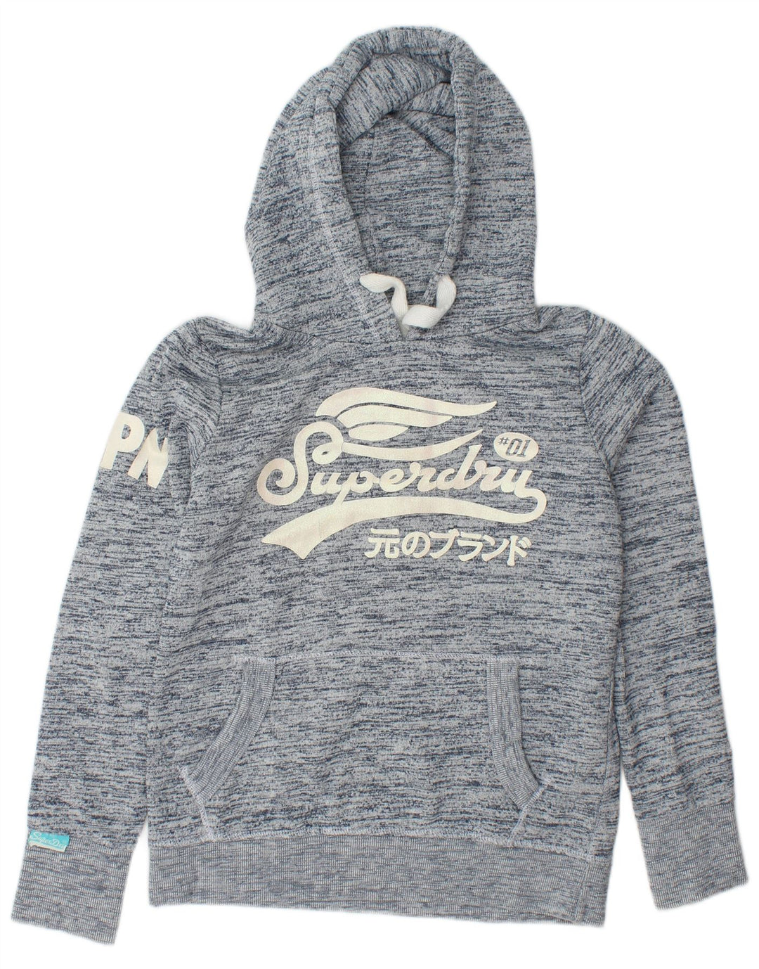 Γυναικείο γραφικό κουκούλα SUPERDRY UK 16 Large Navy Blue από βαμβάκι