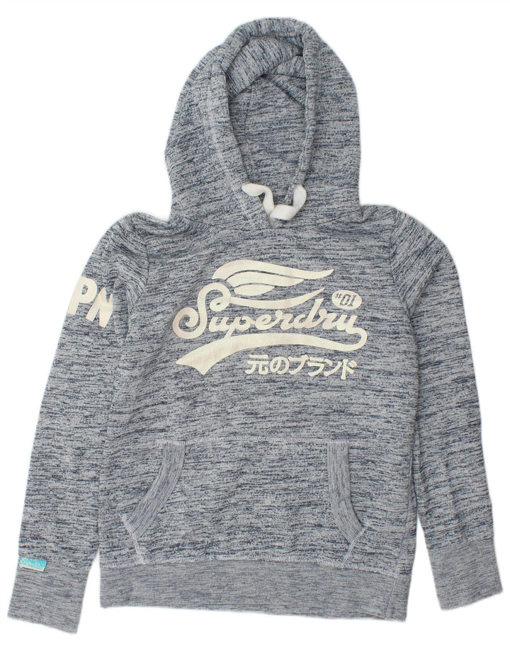 Γυναικείο γραφικό κουκούλα SUPERDRY UK 16 Large Navy Blue από βαμβάκι