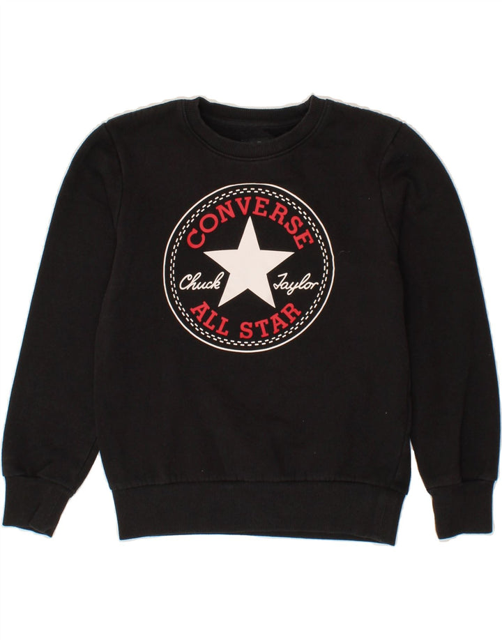CONVERSE Girls Graphic Sweatshirt Jumper 10-11 Years Medium  Black Cotton Vintage Converse and Second-Hand Converse from Messina Hembry 