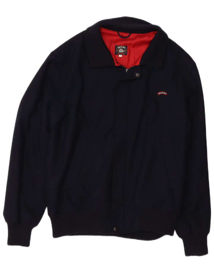 SEA & SKY Mens Yachting Bomber Jacket IT 48 Medium Navy Blue Wool