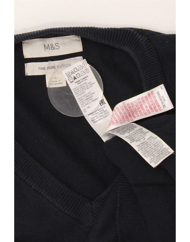 Marks & Spencer Ανδρικό πουλόβερ με λαιμόκοψη με V λαιμόκοψη Μεγάλο μπλε βαμβακερό