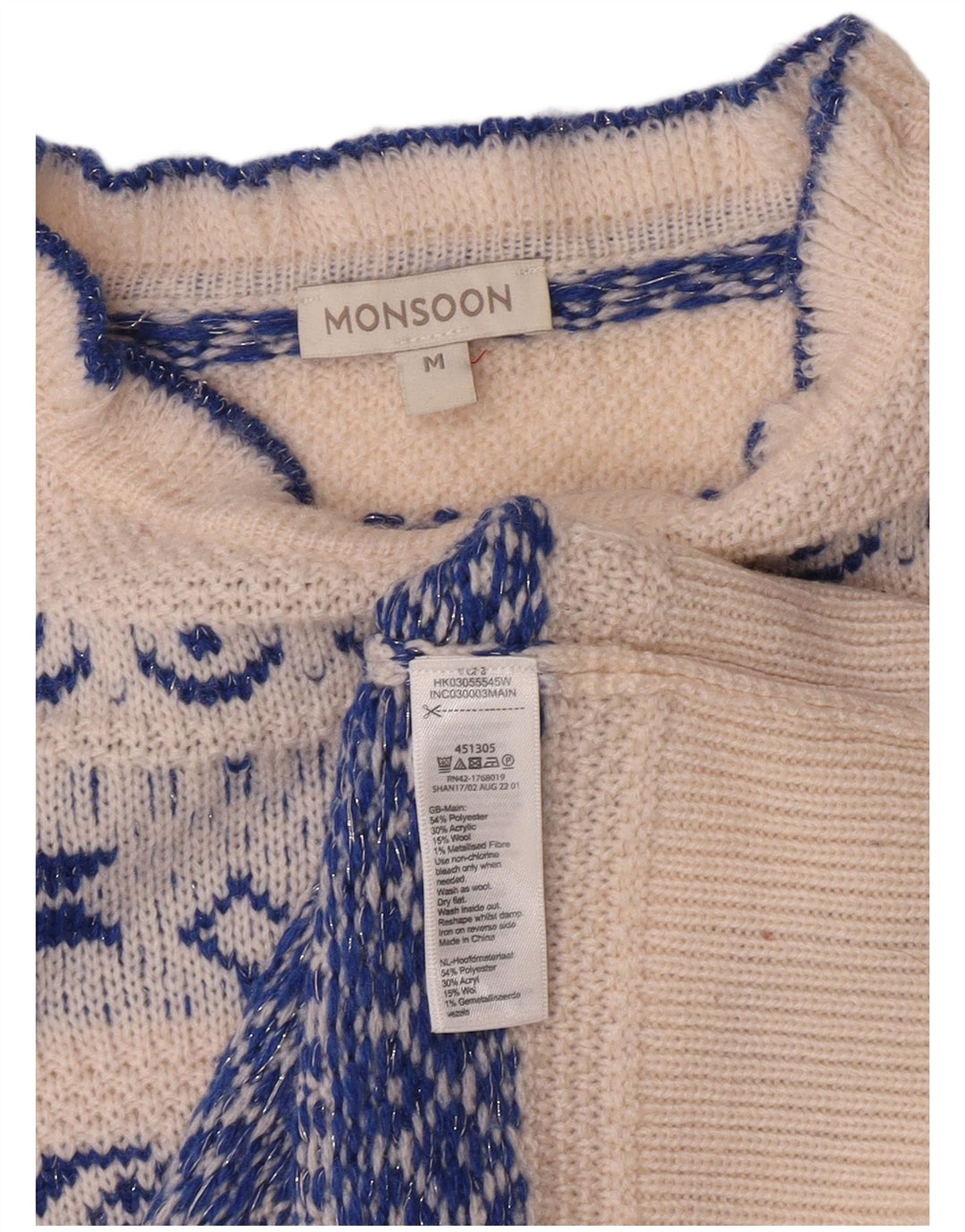Monsoon γυναικείο πουλόβερ με λαιμό χελώνα UK 12 Medium White Fair Isle