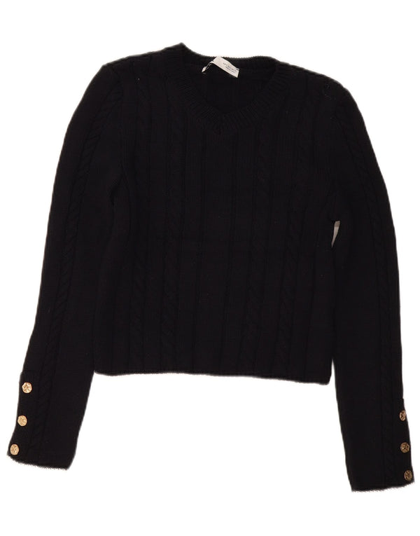 Zara Womens Crop V-Neck Jumper Sweater UK 10 Small Black