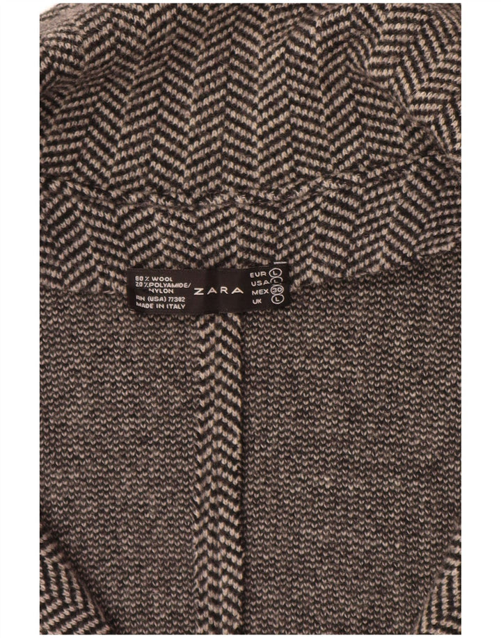 ZARA Γυναικείο πλεκτό μπουφάν blazer UK 14 Μεγάλο Γκρι Ψαροκόκκαλο