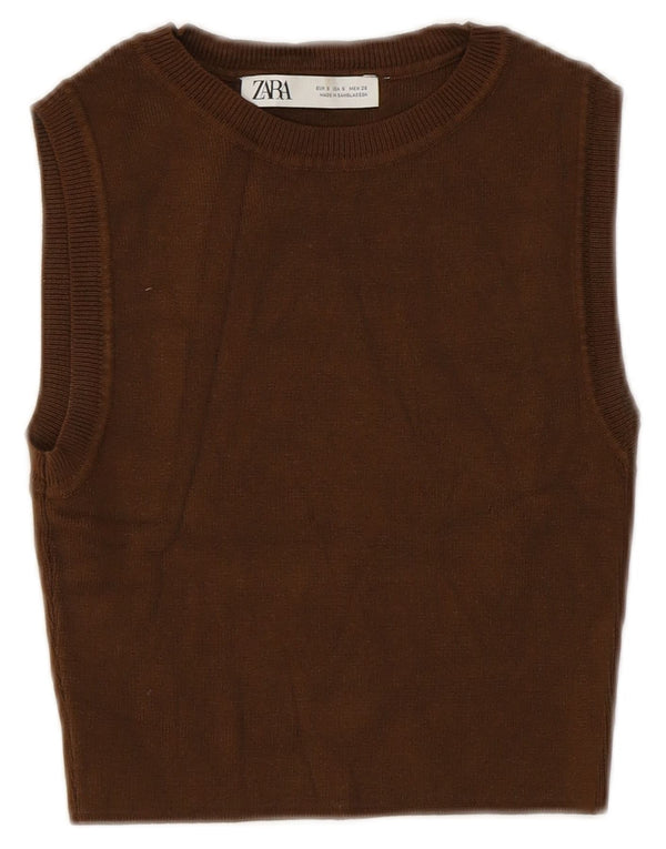 Zara Γυναικείο γιλέκο Crop Tank Top UK 8 Small Brown