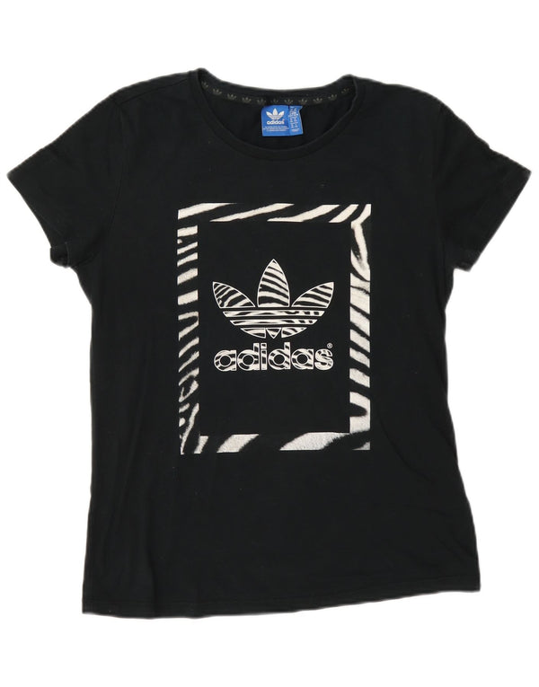 Γυναικείο γραφικό T-Shirt Adidas Top UK 14 Medium Navy Blue βαμβακερό