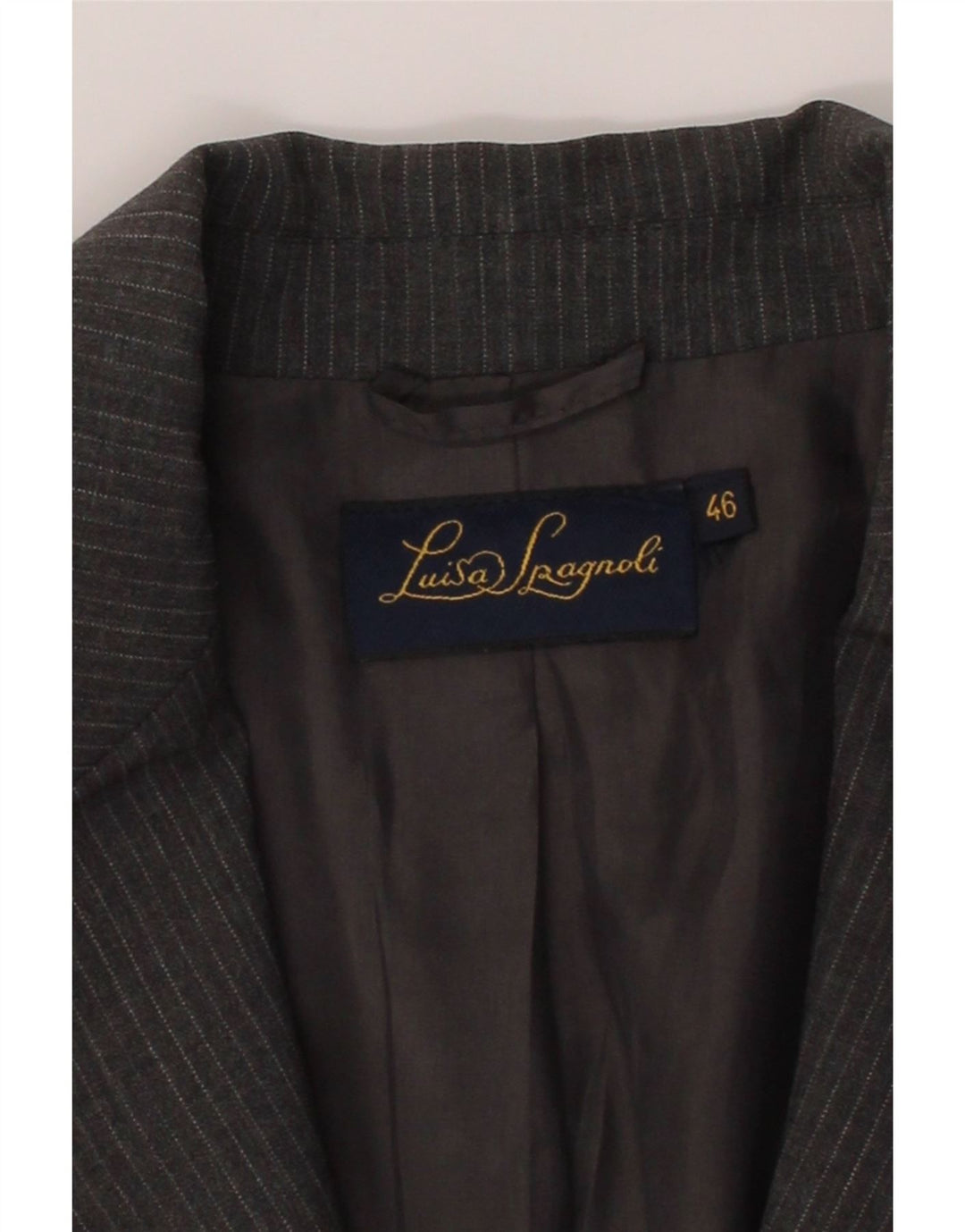 LUISA SPAGNOLI Womens 2 Button Blazer Jacket IT 46 Large Grey Pinstripe Vintage Luisa Spagnoli and Second-Hand Luisa Spagnoli from Messina Hembry 