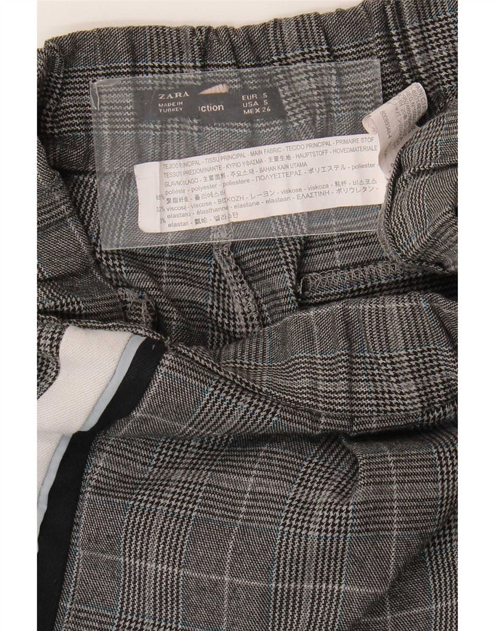 Zara Γυναικείο Slim Casual Παντελόνι Small W26 L24 Grey Check Polyester