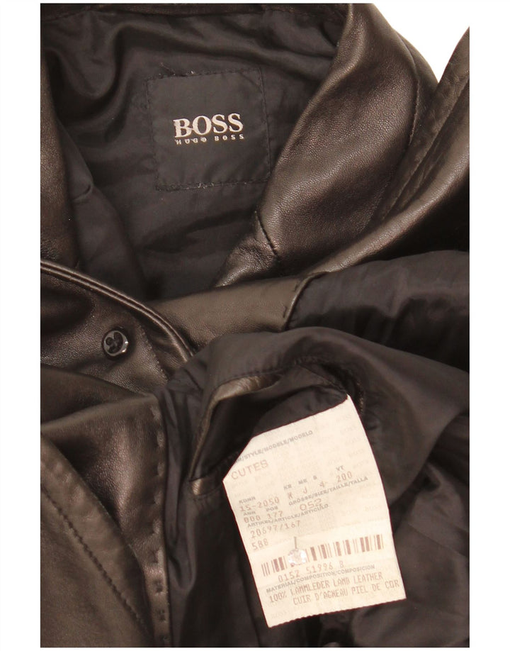 Hugo Boss Ανδρικό δερμάτινο τζάκετ μπλέιζερ EU 52 XL μαύρο δέρμα με 3 κουμπιά
