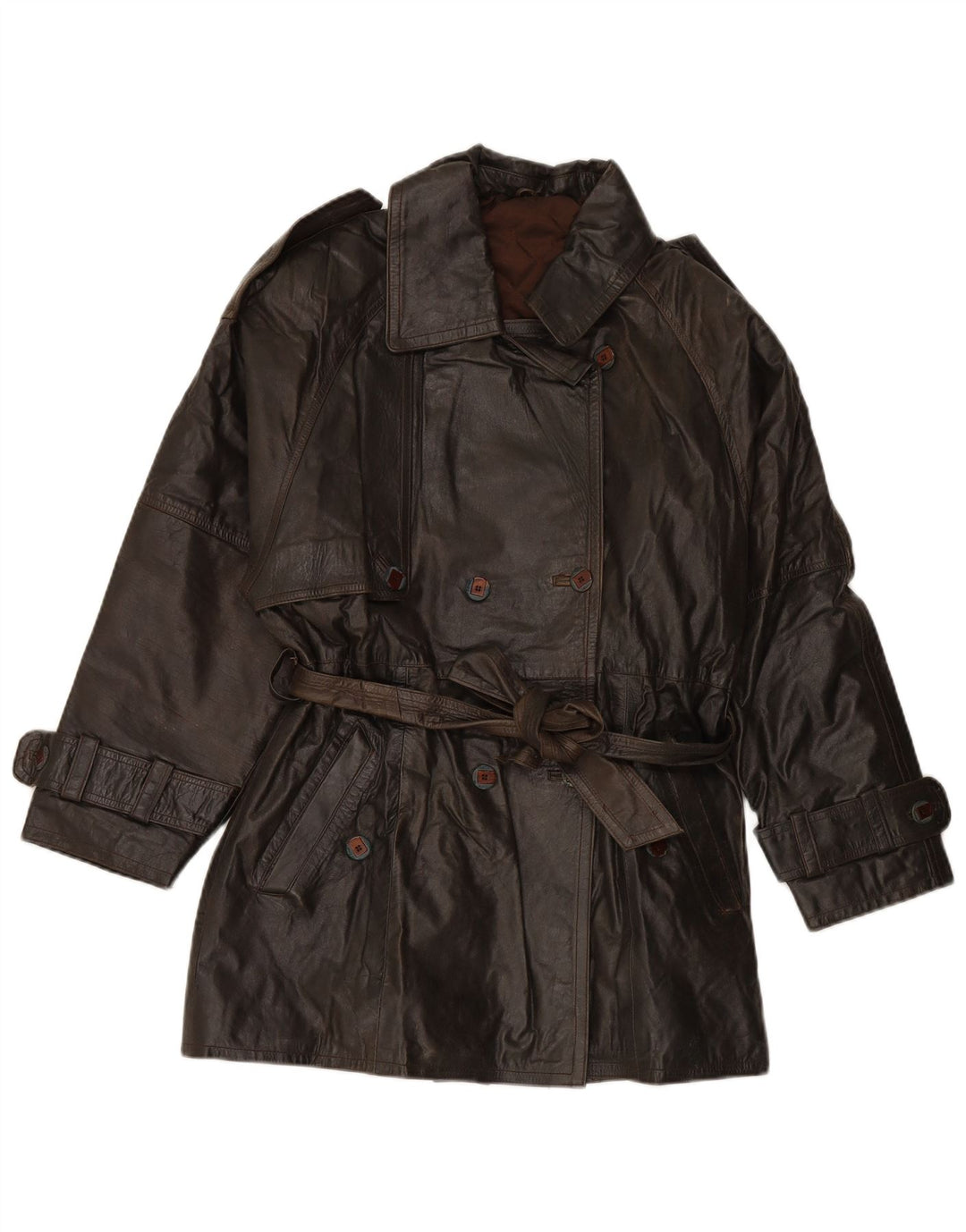 VINTAGE Γυναικείο Δερμάτινο Παλτό EU 38 Μεσαίο Καφέ Δέρμα