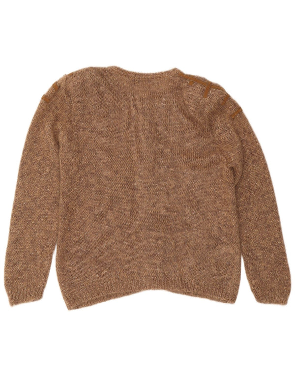 Vintage Womens Cardigan Sweater UK 14 Medium Brown Floral Wool