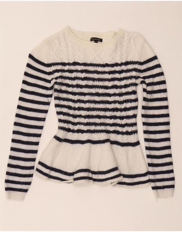 MASSIMO DUTTI Γυναικείο πουλόβερ με βάρκα με λαιμόκοψη UK 8 Small White