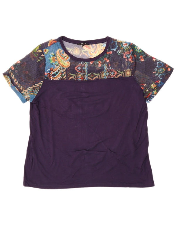 Desigual Γυναικείο T-Shirt Top UK 16 Large Navy Blue Floral