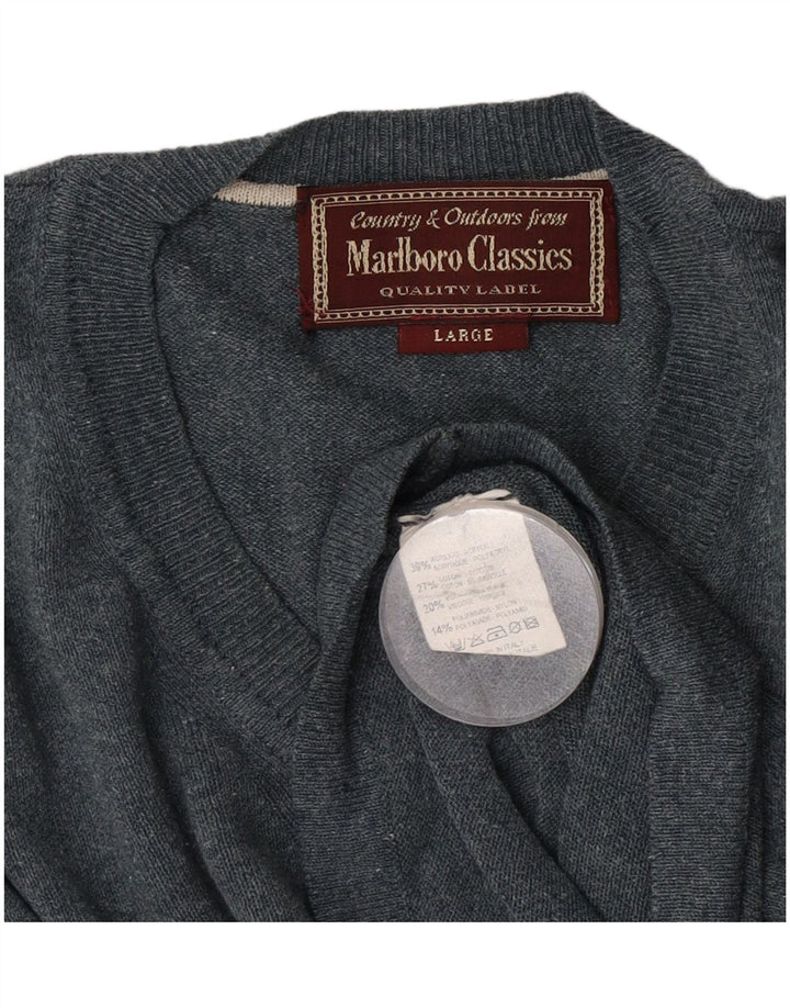 Marlboro Classics Ανδρικό πουλόβερ με λαιμόκοψη με λαιμόκοψη με μεγάλο γκρι ακρυλικό