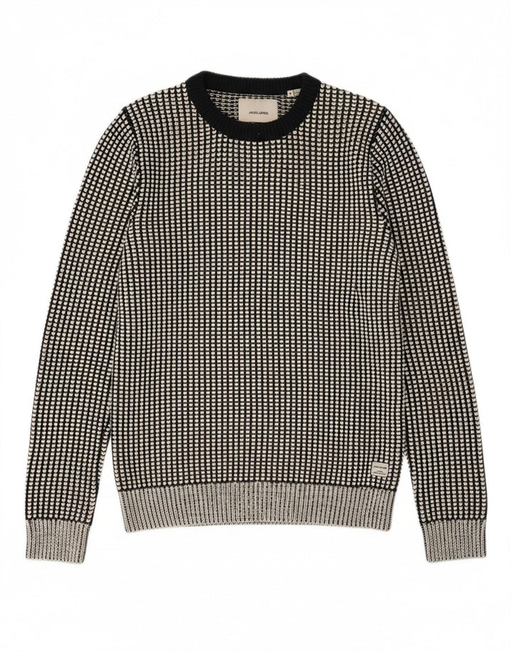 JACK & JONES Mens Crew Neck Jumper Sweater Small Black Check Acrylic
