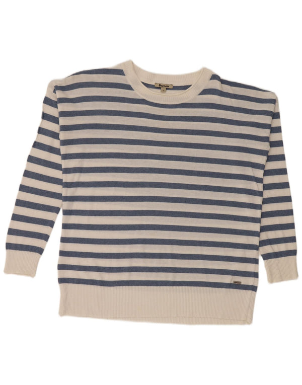 Barbour Γυναικείο πουλόβερ με λαιμόκαυστο UK 12 μεσαίο λευκό ριγέ ακρυλικό