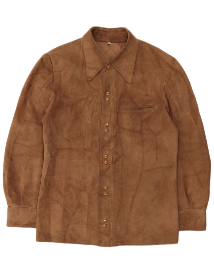 Vintage Ανδρικό Suede πουκάμισο IT 50 Μεσαίο Καφέ